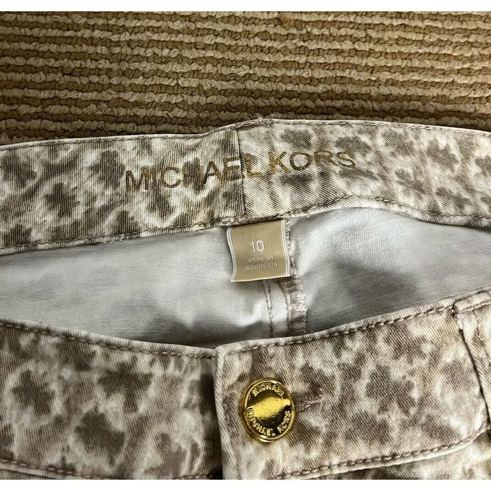 Michael Kors Tan Beige Geometric Print Pants, Size 10 Cotton‎